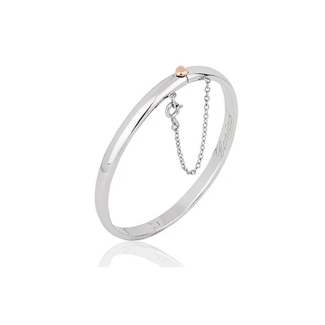 Cariad Silver Bangle with Safety Chain