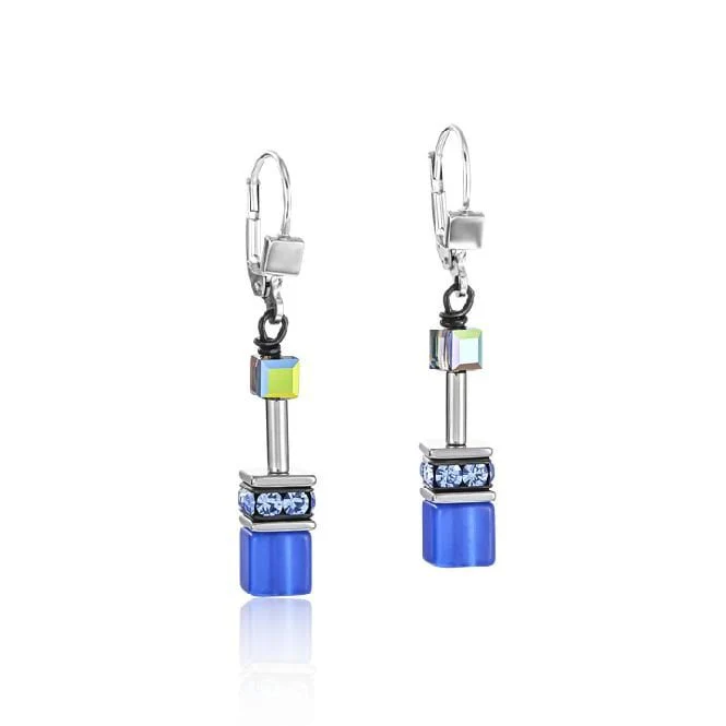 GeoCUBE Earrings in Silver & Cobalt Blue