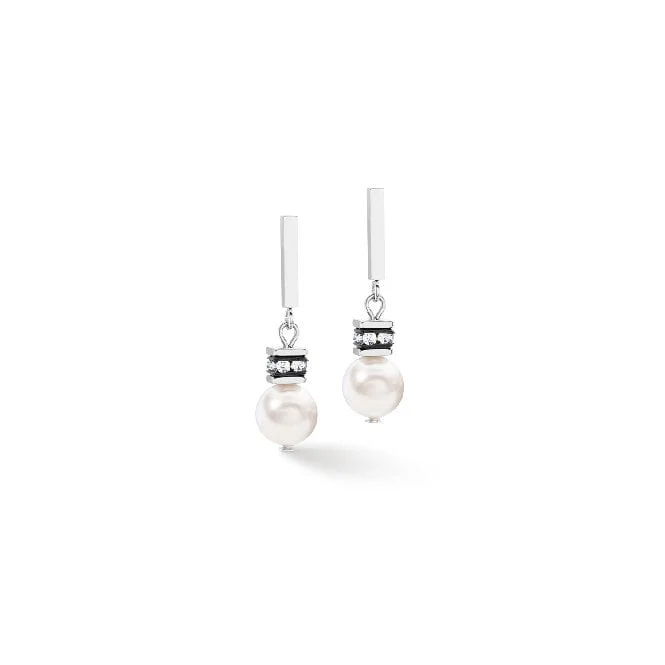 GeoCUBE Iconic Pearl Mix Earrings in Silver & White