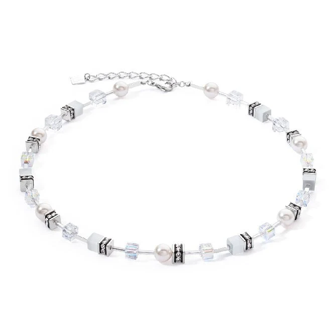 GeoCUBE Iconic Pearl Mix Necklace in Silver & White