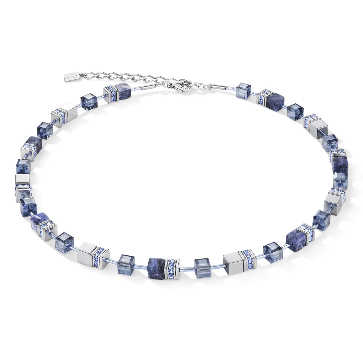 GeoCUBE Necklace in Silver with Sodalite & Haematite Blue