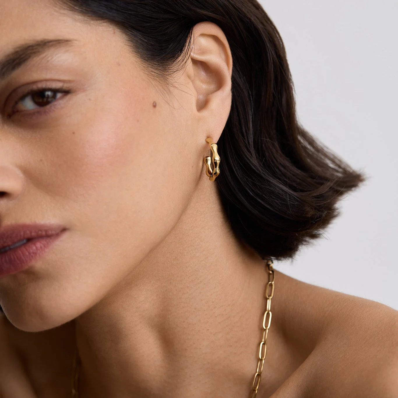 Gold Bamboo Hoop Earrings - Image 2
