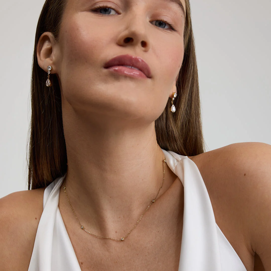 Gold Multi Stone Chain Necklace - Image 2