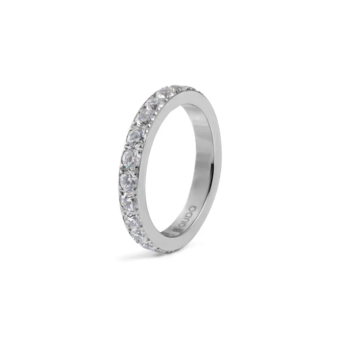 Eternity Broad Silver and Clear Crystal Ring, Size 62