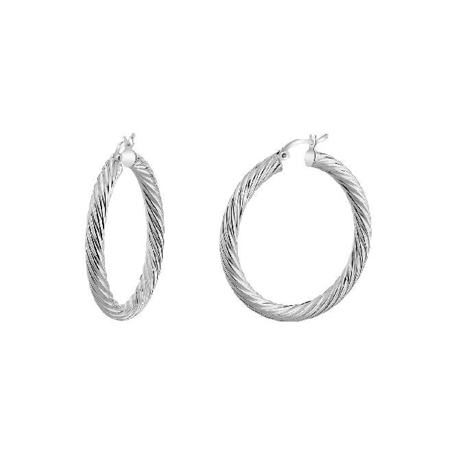 Chunky Rope Silver Clip Hoop Earrings, 20mm