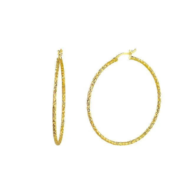 Diamond Cut Gold Clip Hoop Earrings, 35mm Large
