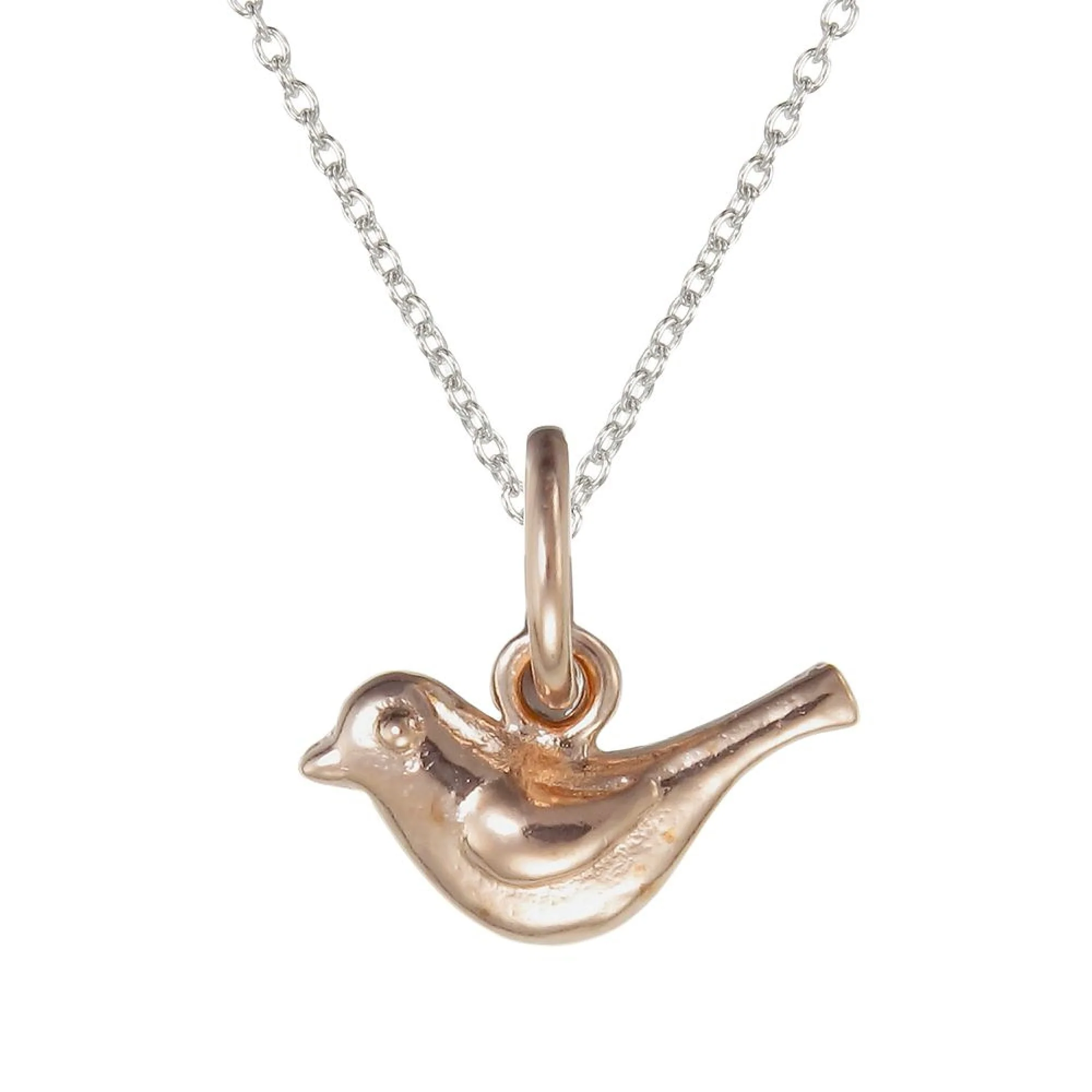 Grace Silver Bird Pendant Necklace with Rose Gold