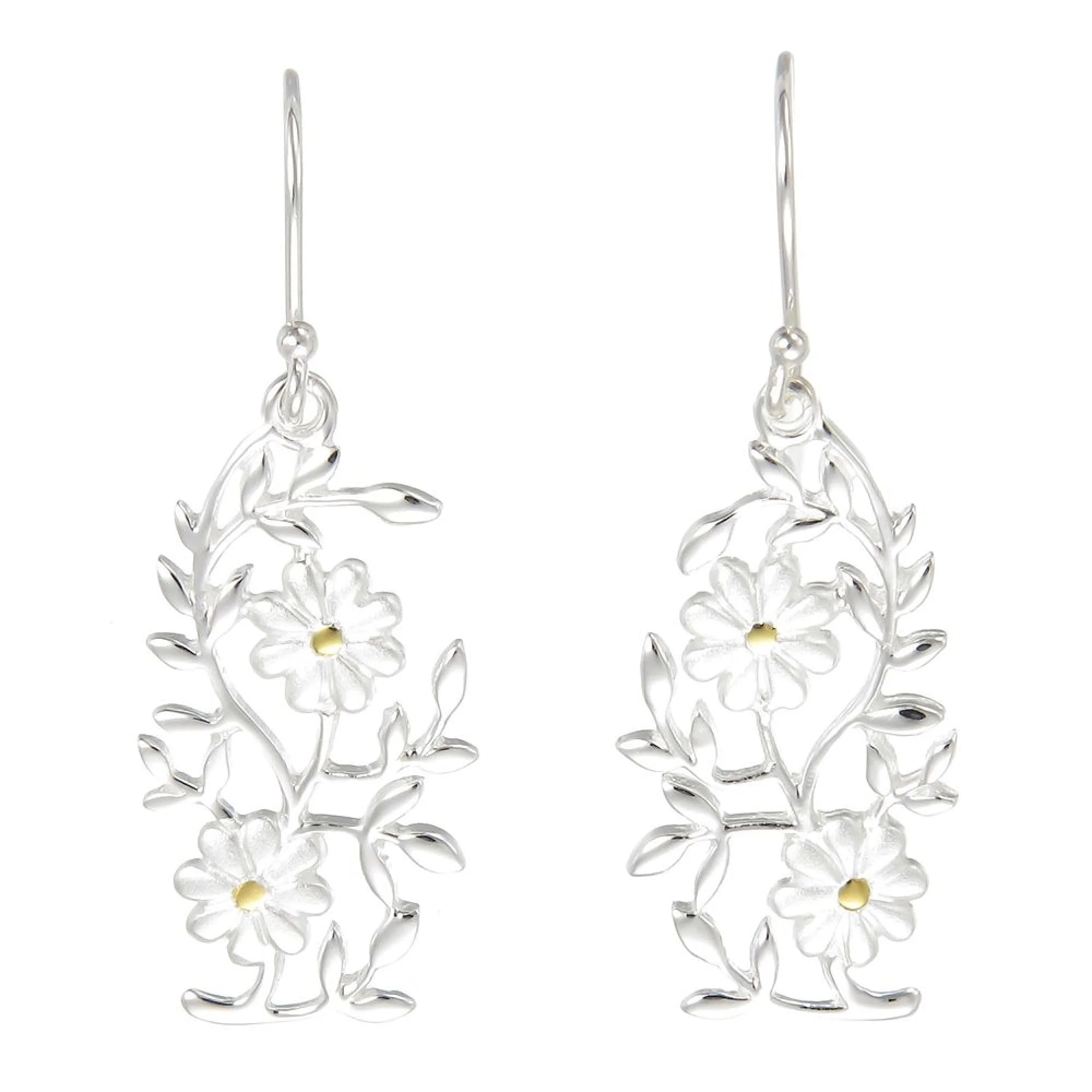 Grace Silver Flower Bouquet Drop Earrings with Gold