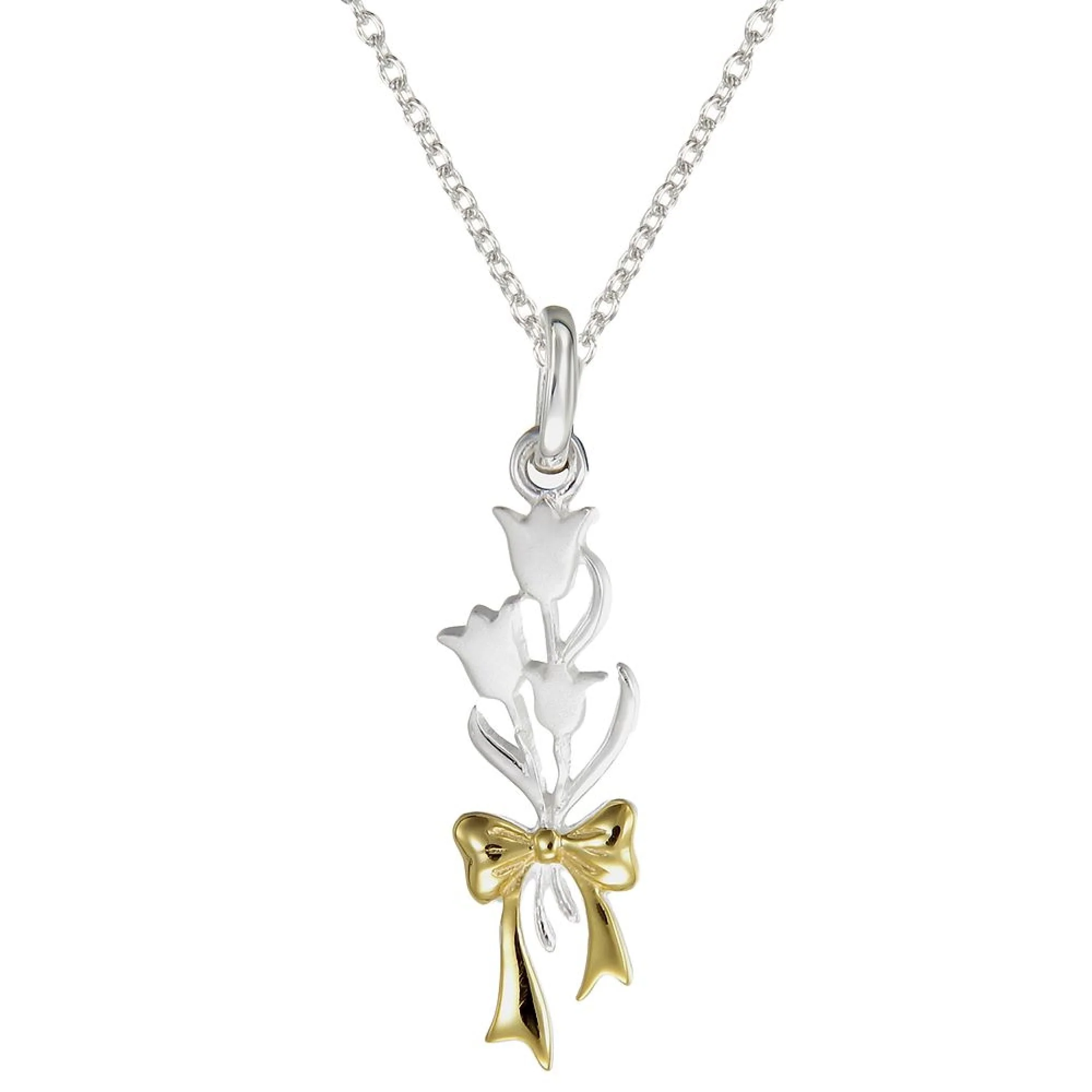 Grace Silver Tied Flower Pendant Necklace with Gold
