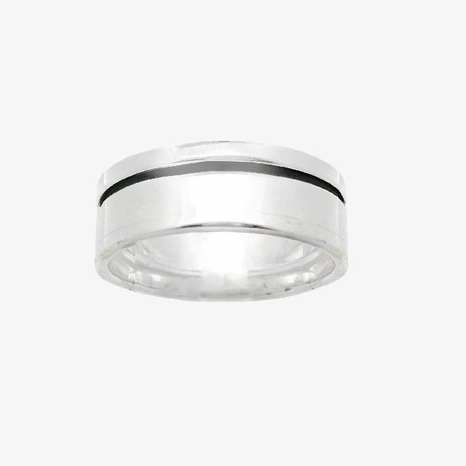 Oxidised Silver Blackened Band Ring, Size 67.5
