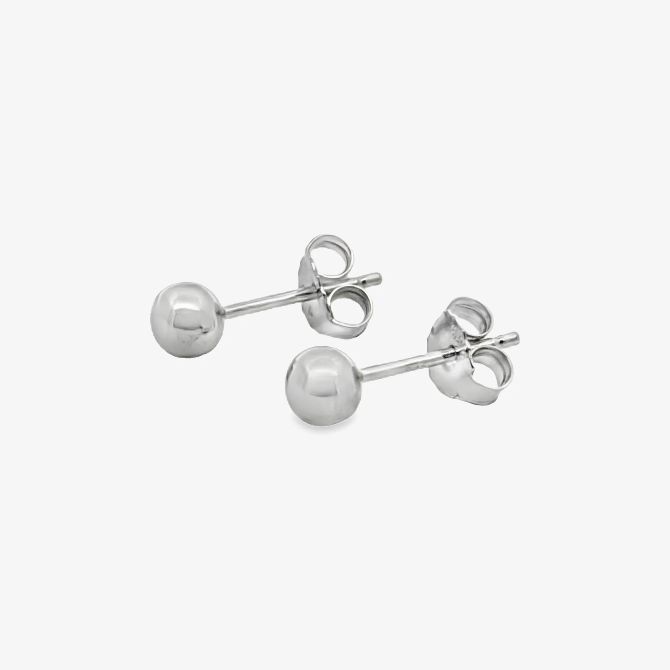 Rhodium Silver Ball Stud Earrings, 5mm