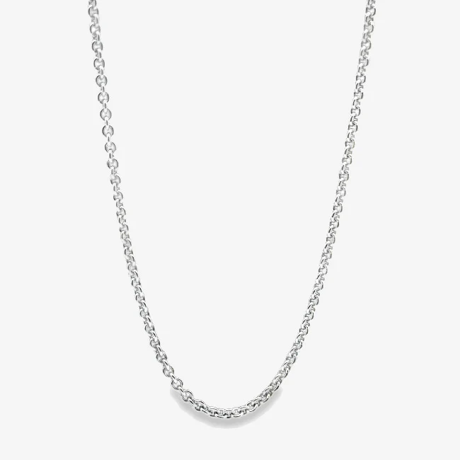 Rhodium Silver Squared Curb Chain Necklace, 50cm