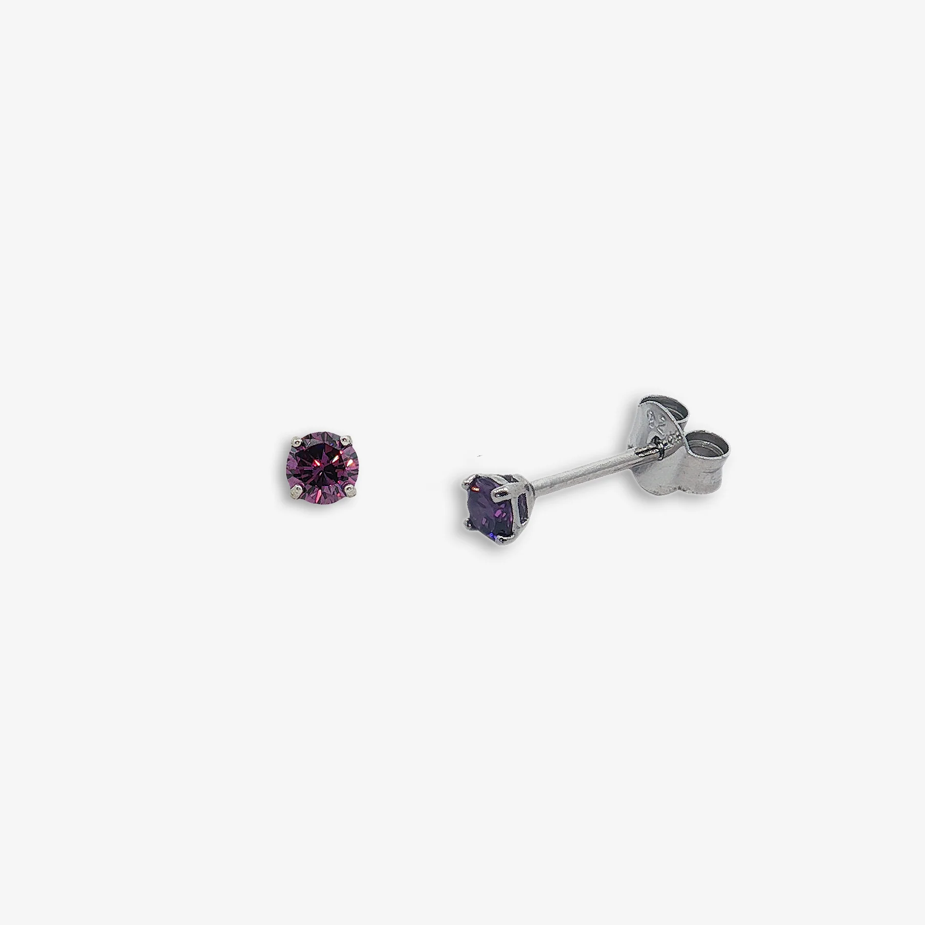 Silver 4-Claw Purple Stone 3mm Stud Earrings