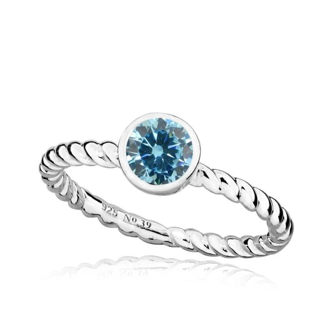Silver and Aquamarine March Birthstone Ring, Size Q
