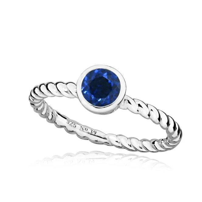 Silver and Blue Sapphire September Birthstone Ring, Size K