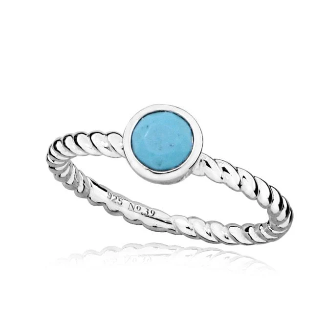 Silver and Blue Turquoise December Birthstone Ring, Size N