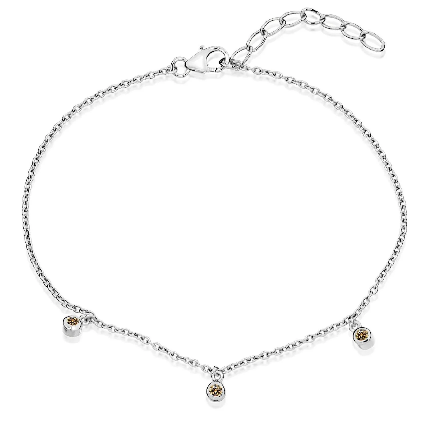 Silver and Champagne CZ Triple Stone November Birthstone Bracelet