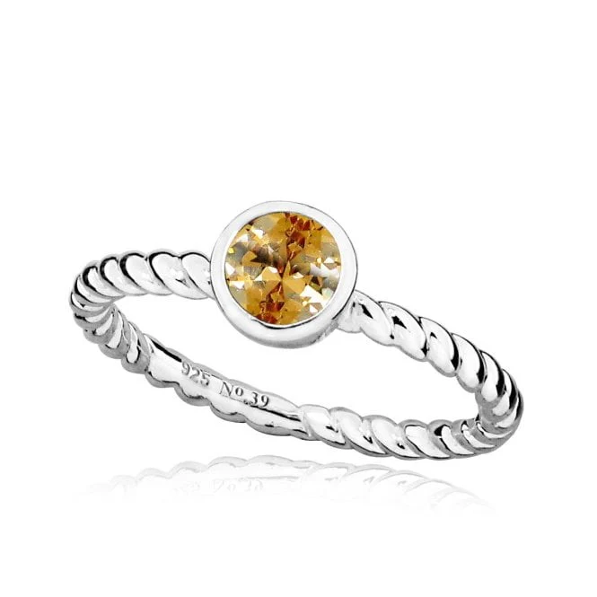 Silver and Champagne November Birthstone Ring, Size L