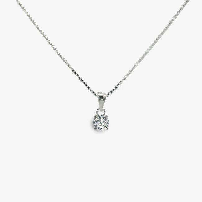 Silver & CZ Clear 4mm Pendant Necklace