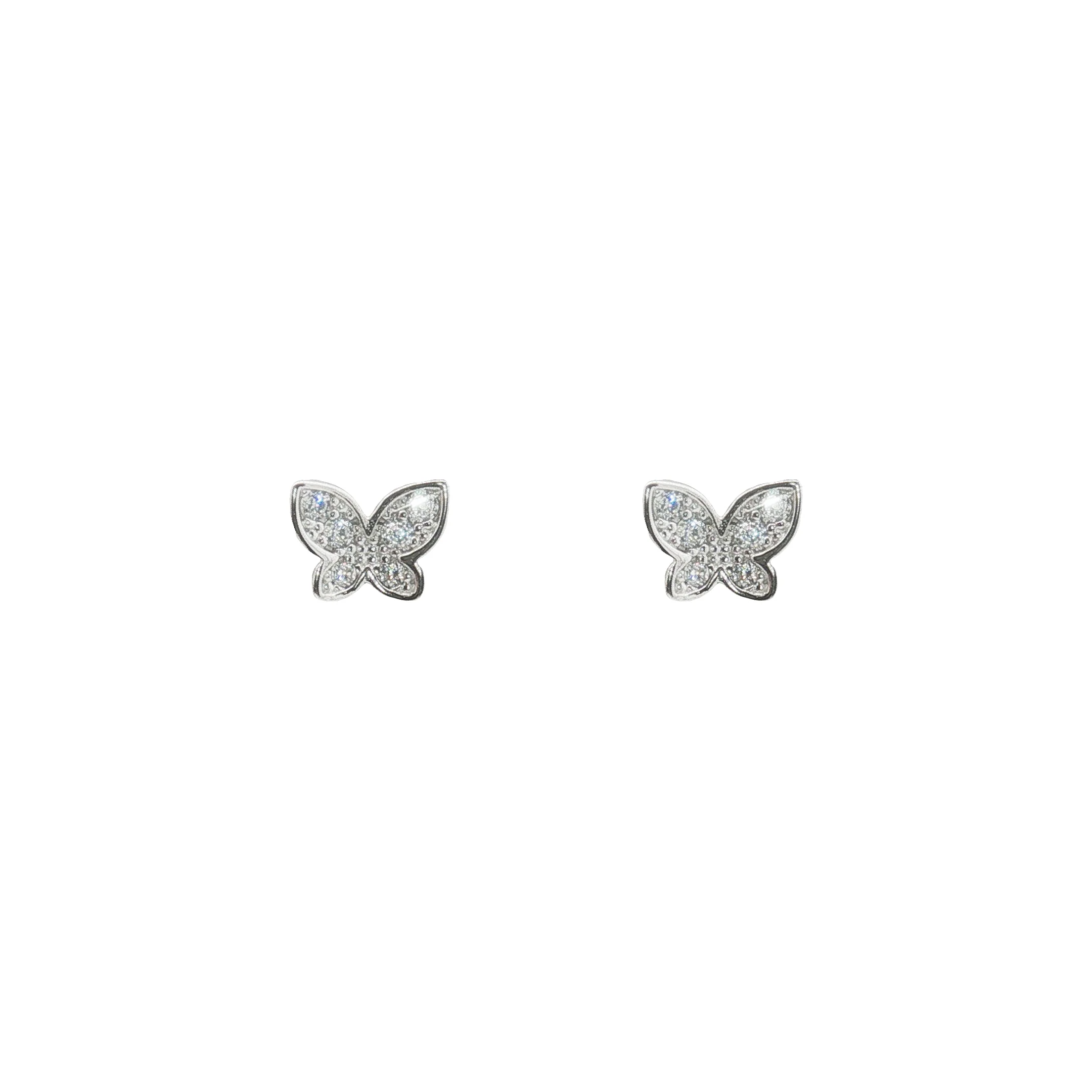 Silver & CZ Pave Butterfly Stud Earrings