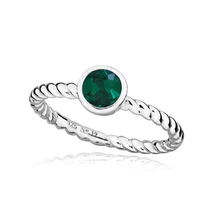 Silver and Emerald Green May Birthstone Ring, Size K