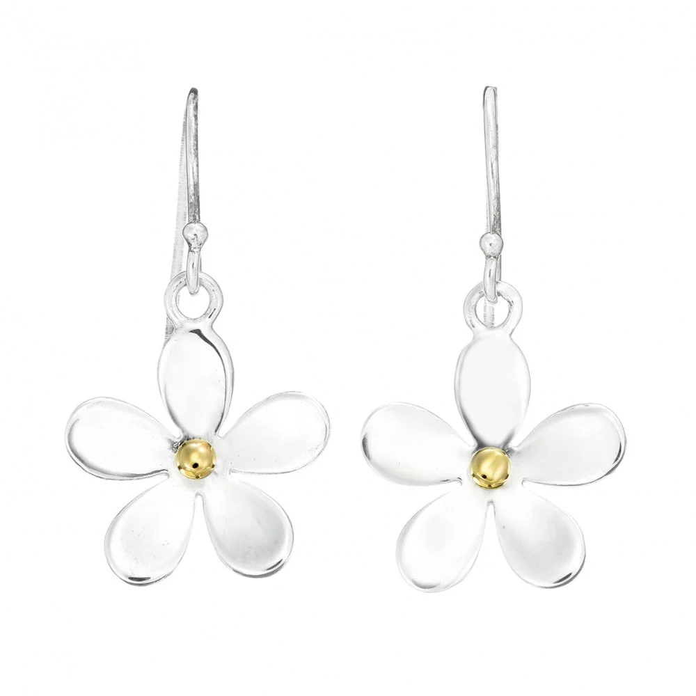 Silver & Gold 11mm Closed Petal Drop Earrings