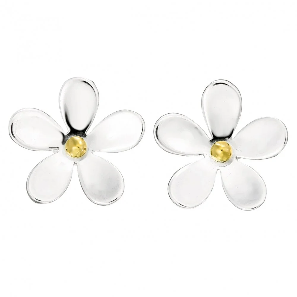 Silver & Gold 11mm Closed Petal Drop Earrings - Image 2