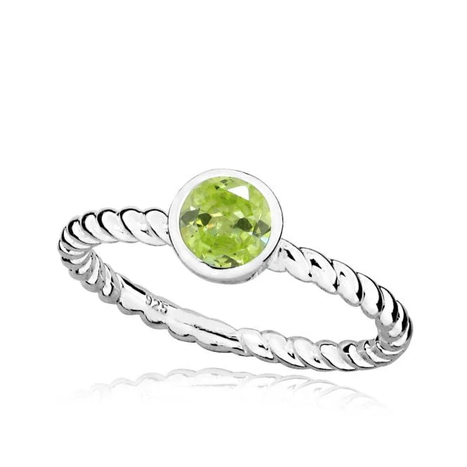 Silver and Peridot Green August Birthstone Ring, Size Q