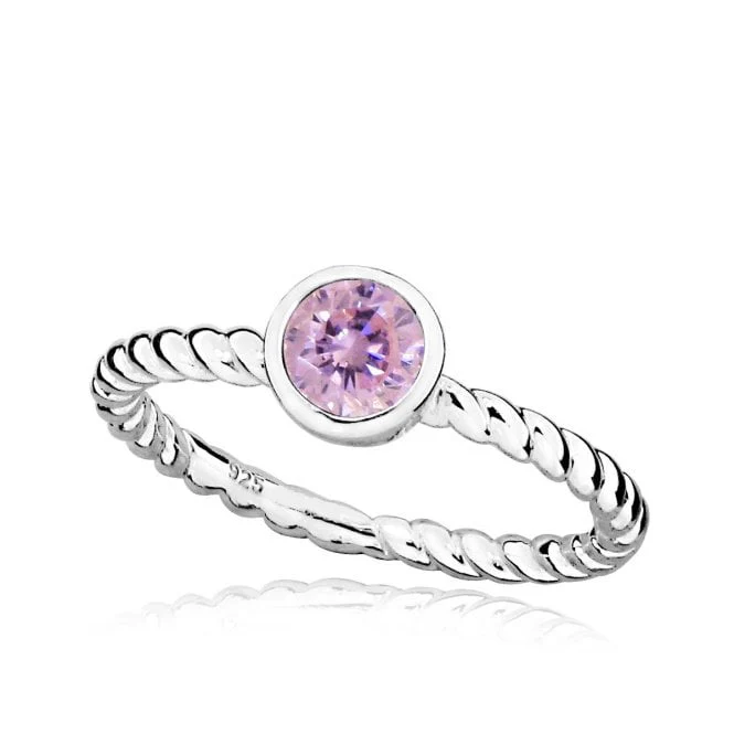 Silver and Pink October Birthstone Ring, Size N