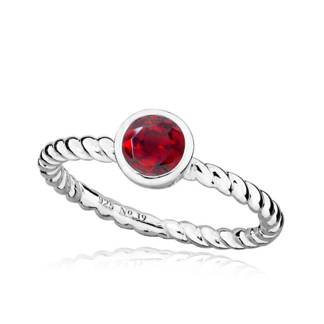 Silver and Red Garnet January Birthstone Ring, Size L