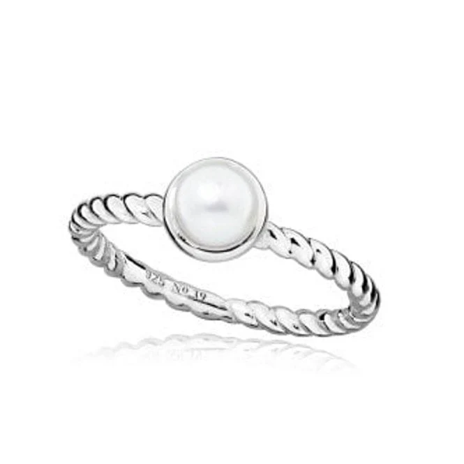 Silver and White Pearl June Birthstone Ring, Size P