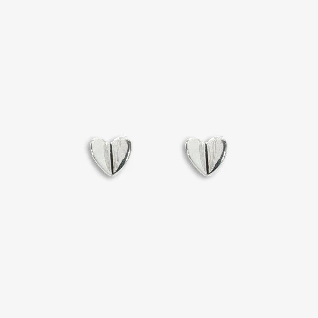 Silver Butterfly Fold Heart Stud Earrings