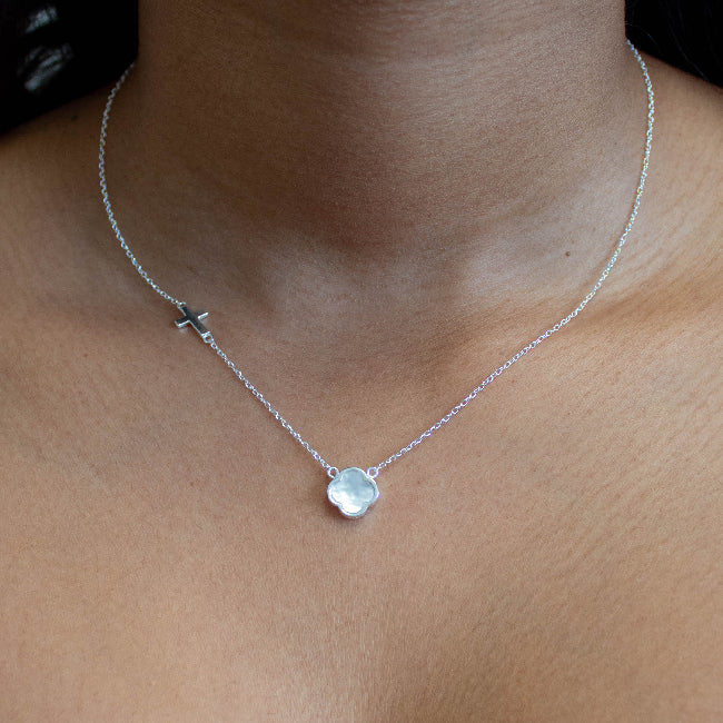 Silver Clover and Cross Necklace - Image 2