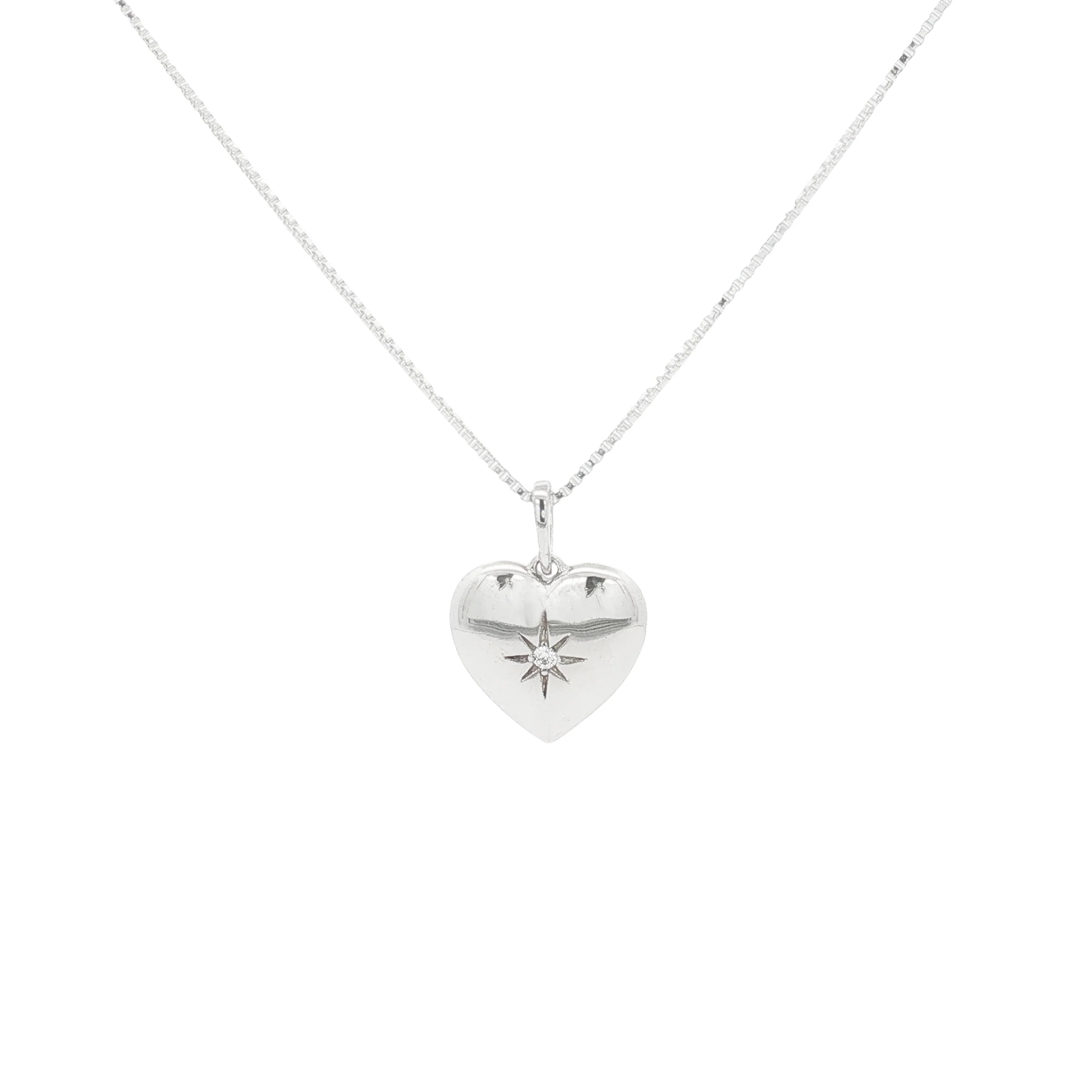 Silver & CZ Heart with Star Pendant Necklace