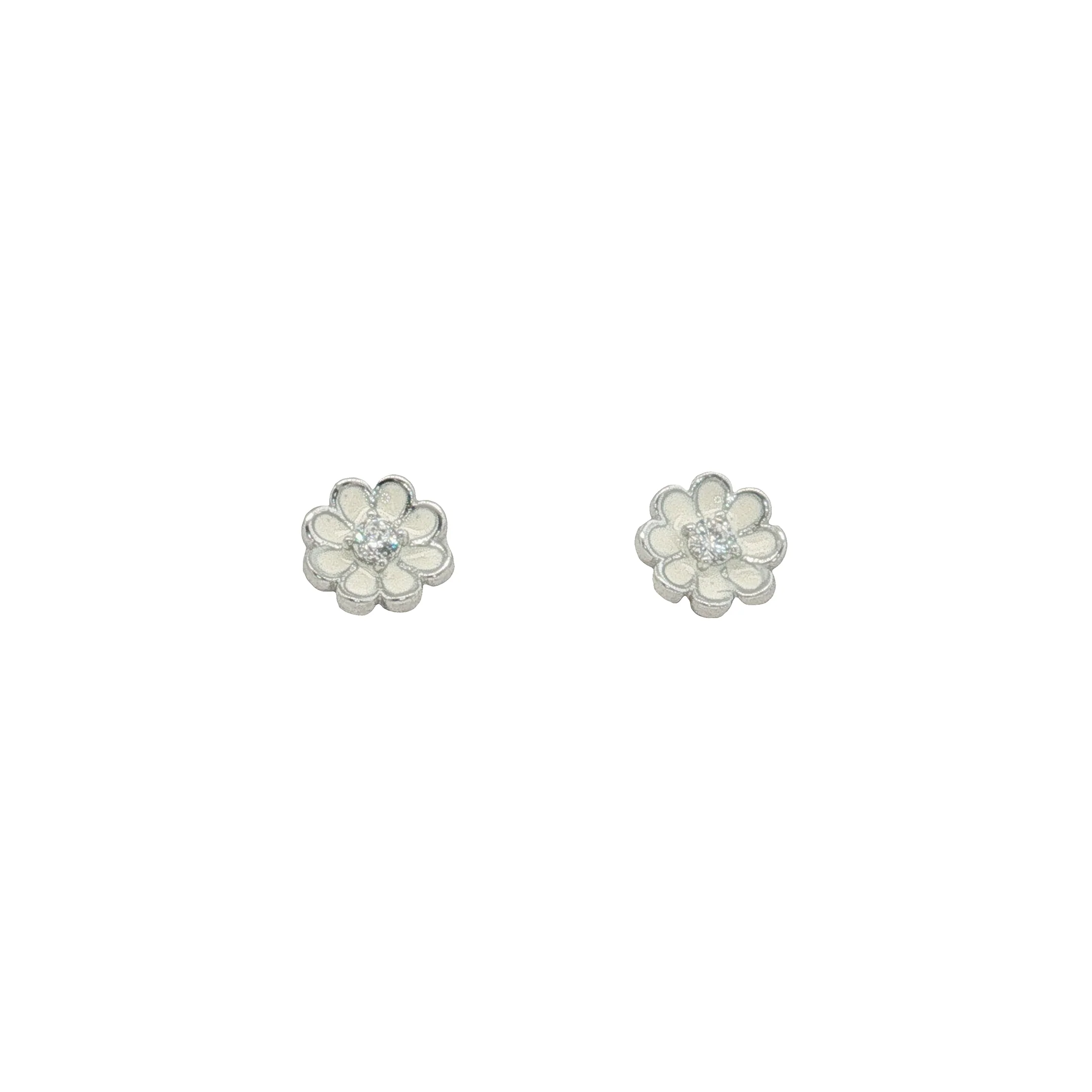 Silver & Enamel Flower Stud Earrings