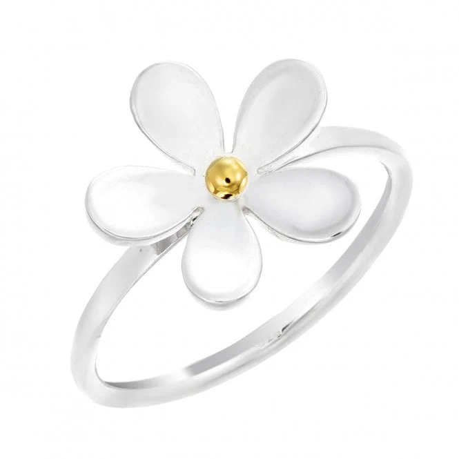 Silver & Gold 15mm Daisy Ring, Size N