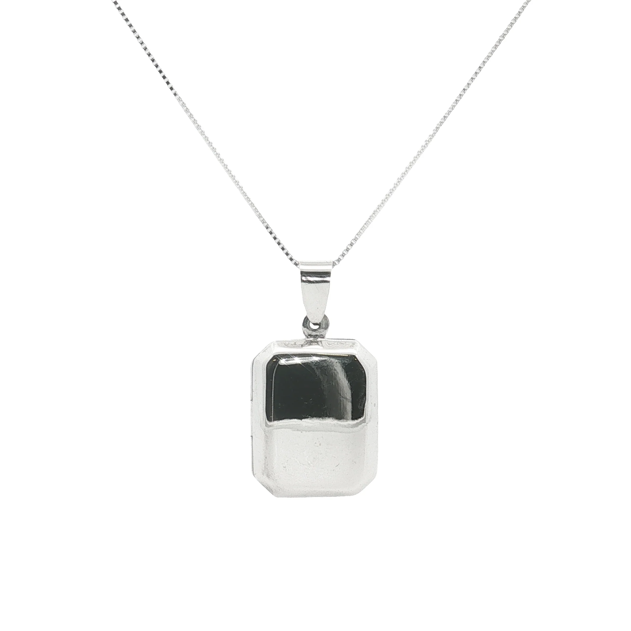 Silver Rectangle Locket Pendant Necklace, 45cm