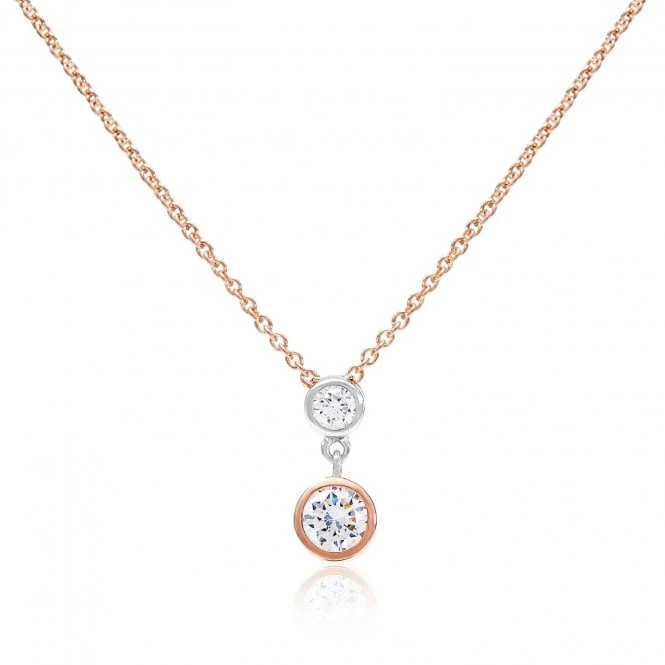 Silver, Rose Gold Vermeil & CZ Double Wheel Pendant Necklace