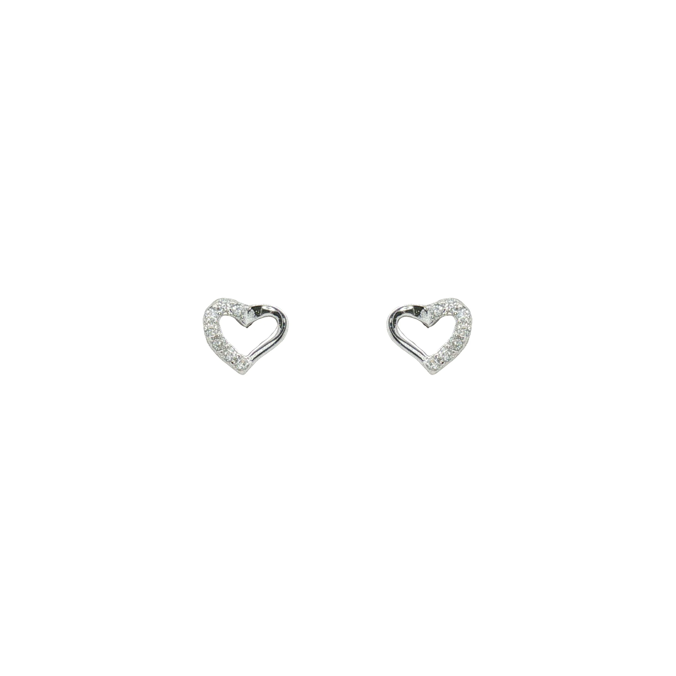 Silver Tiny Open Heart CZ Stud Earrings