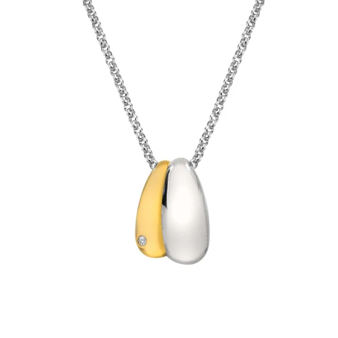Silver & Gold Droplet Two Tone Pendant Necklace - Image 2