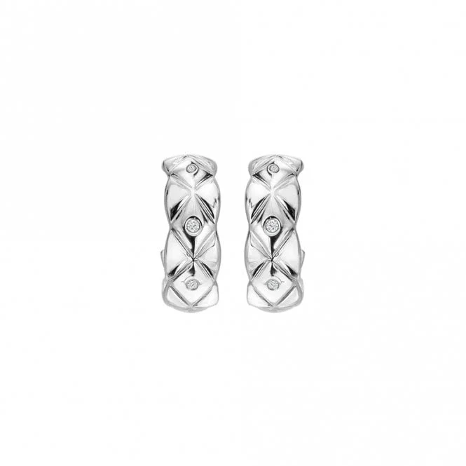 Silver Quilted Earrings with White Topaz - Image 3