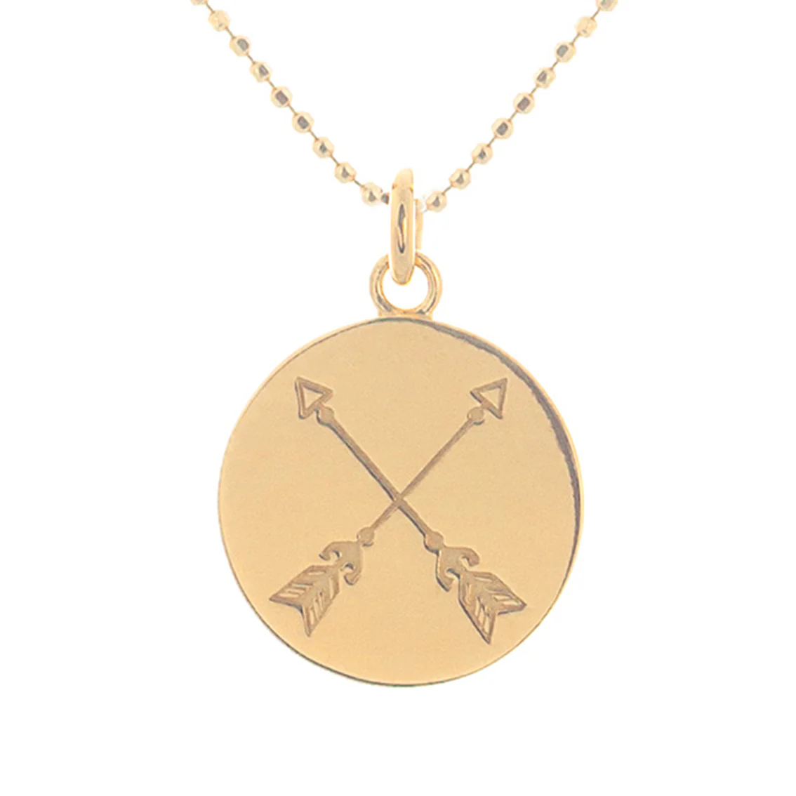 Crossed Arrows Disc Necklace in Gold