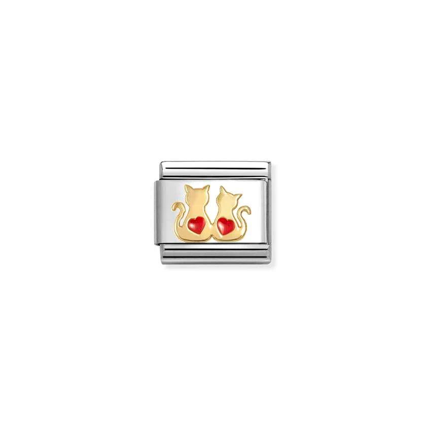 Classic Gold and Enamel Double Red Hearts Cats Animals & Pets Charms