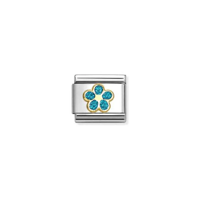 Classic Gold and Enamel Glitter Light Blue Flower Flowers & Nature Charms