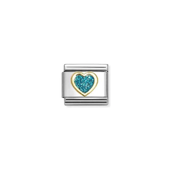Classic Gold and Enamel Glitter Light Blue Heart Love & Hearts Charms