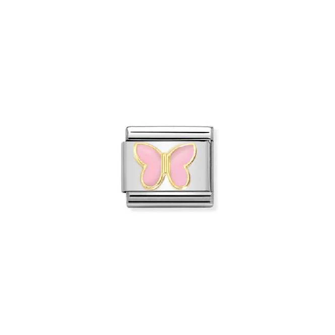 Classic Gold and Enamel Pink Butterfly Flowers & Nature Charms