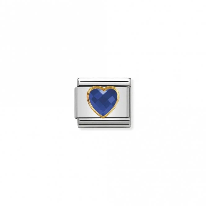 Classic Gold CZ Facetted Blue Heart Love & Hearts Charms