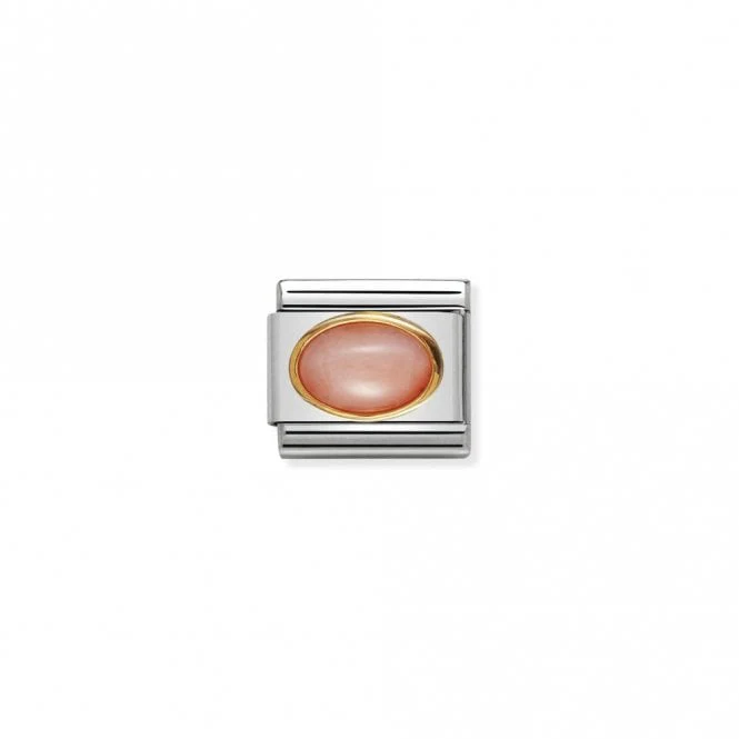 Classic Gold Oval Pink Coral Stone Sparkly Charms