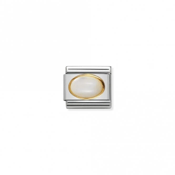 Classic Gold Oval White Mother Of Pearl Stone Sparkly Charms