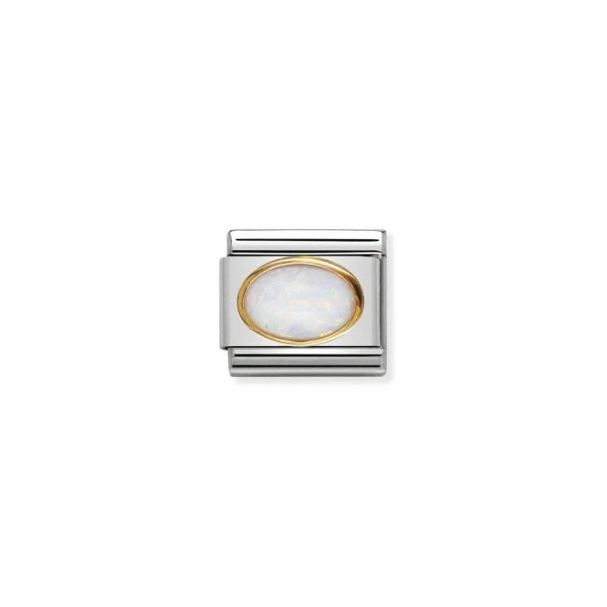 Classic Gold Oval White Opal Stone Sparkly Charms